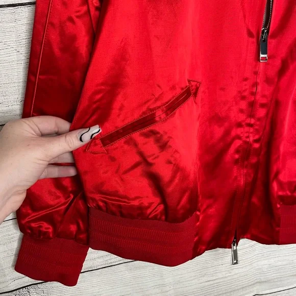Valentino Red Rockstud Bomber Jacket Satin Studded